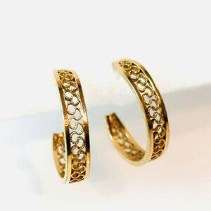 Vintage Gold-Tone Openwork Hoop Earrings With Stud Backing